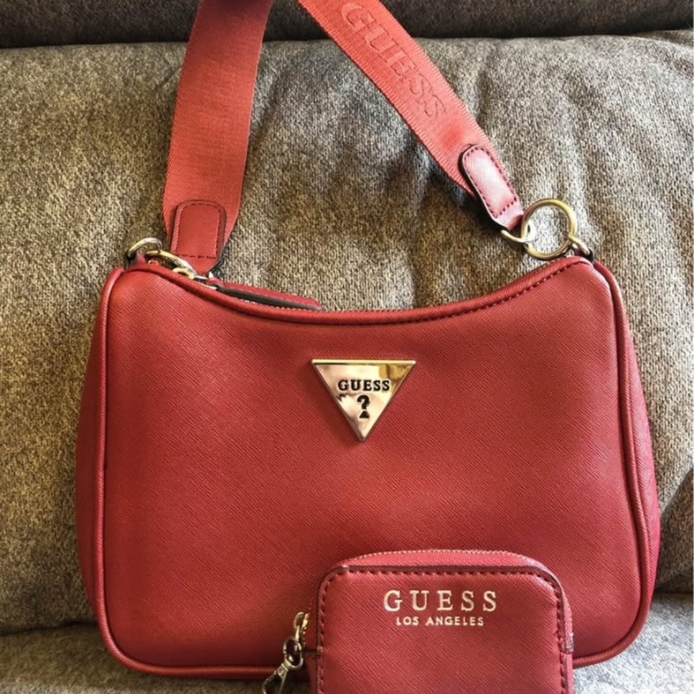 GUESS Cherry Raspberry Red Shoulder Bag and matching wallet y2k early 2000s